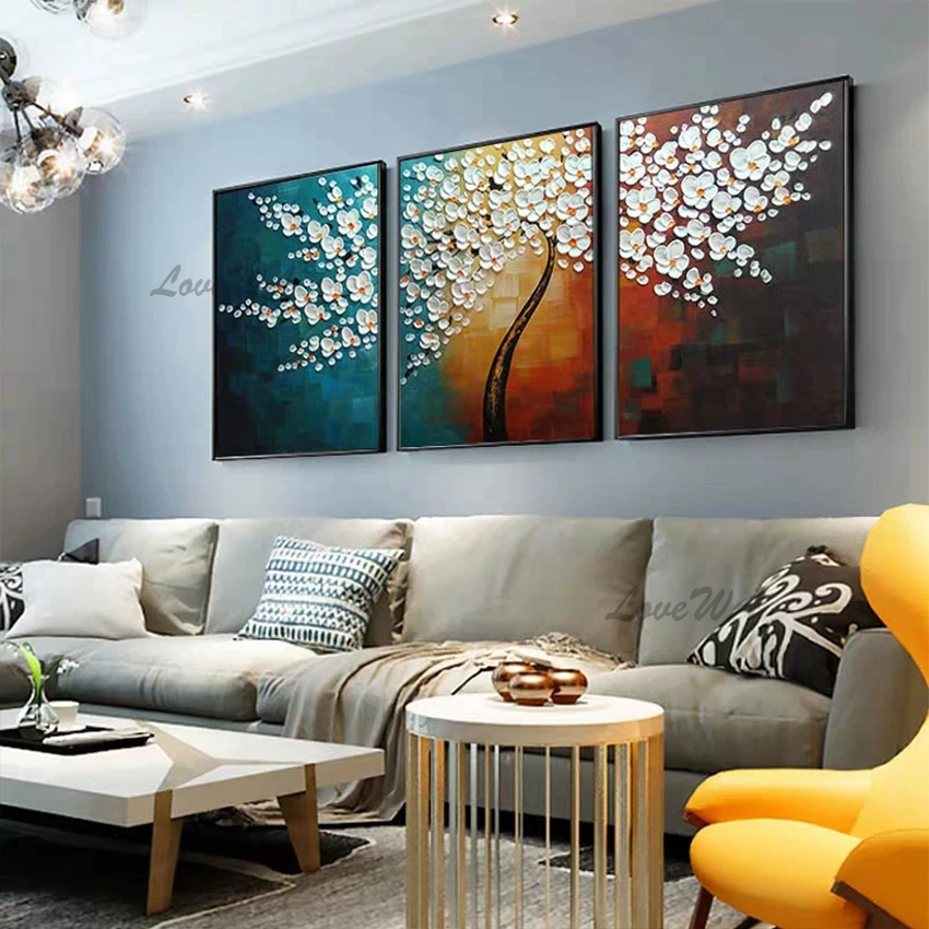 Палитра ножей цветок художественная картина маслом 3 панели абстрактная ручная