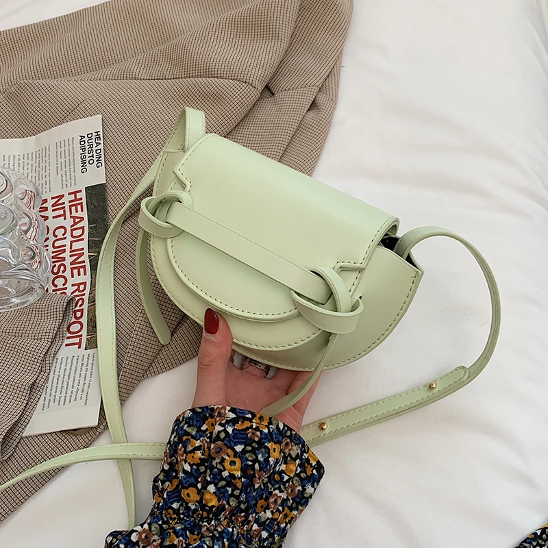 

Solid Color Green PU Leather Small Saddle Crossbody Bags For Women 2021 Summer Travel Fashion Simple Shoulder Handbag And Purse