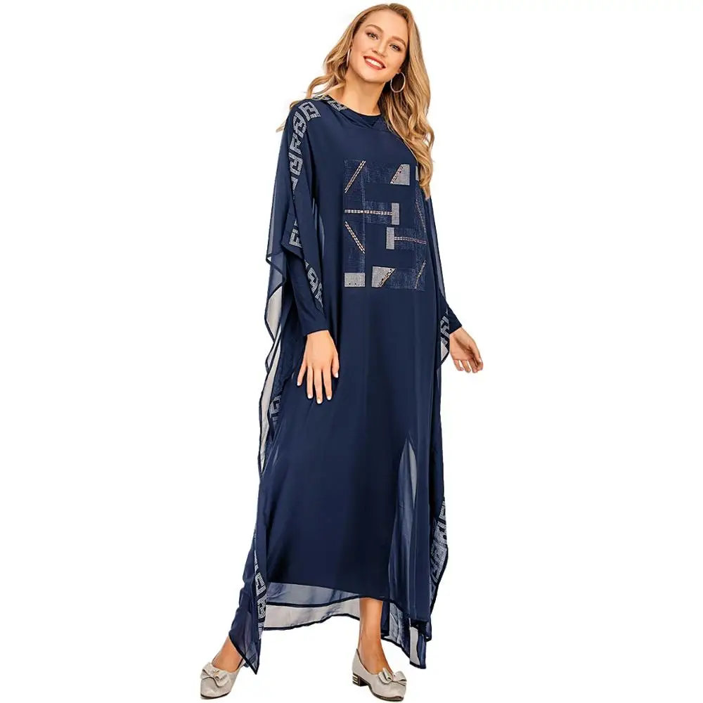

New Fashion Turkey African Robes Kaftan Abaya Style Sequin Long Gown Evening Party Casual Dress Women Pray Abaya Muslim Dress