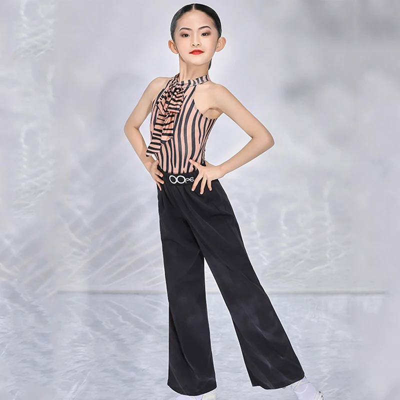 

Костюм детский для латиноамериканских танцев, топ + штаны, черная полоска, BL5622