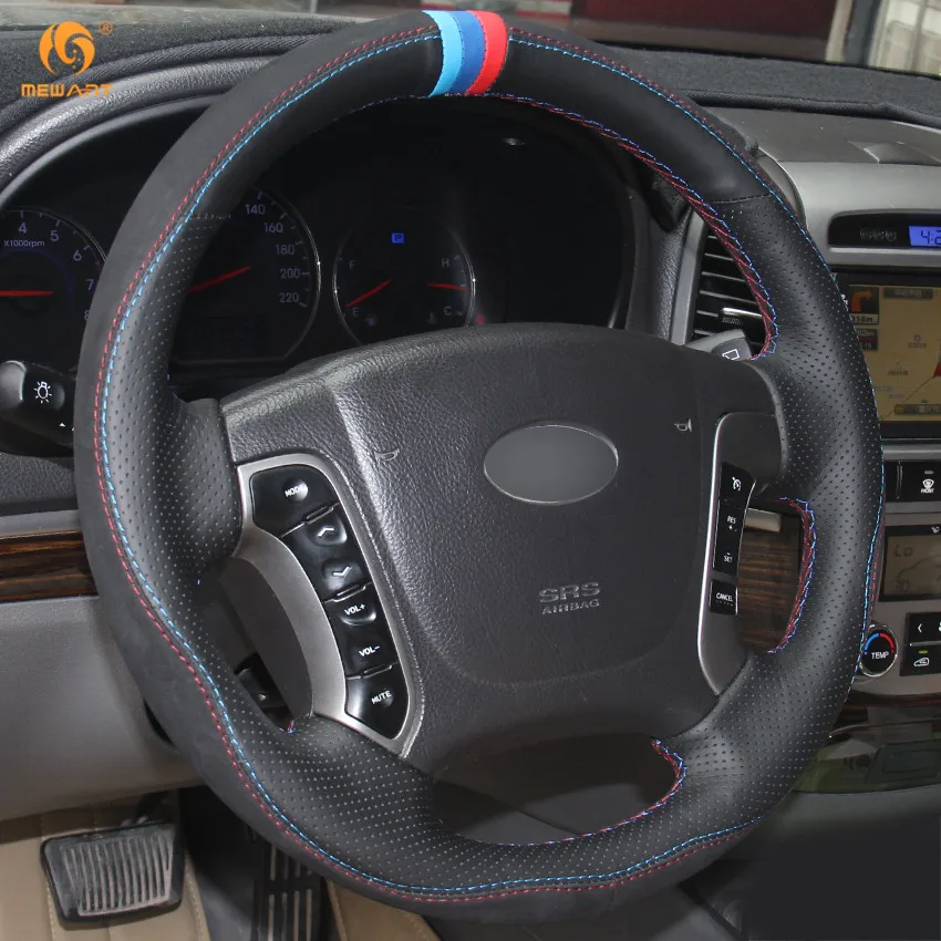 MEWANT черный кожаный замшевый чехол рулевого колеса автомобиля для Hyundai Santa Fe 2006-2012