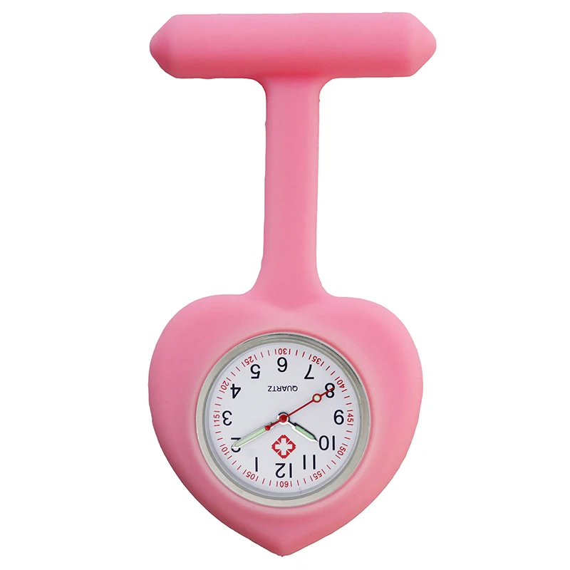 Peach Heart Nurse Pocket Watch Cute Heart Care Watch Medical Silicone Quartz Watch Round Heart Dial FOB Doctor Clock Gift 10pcs