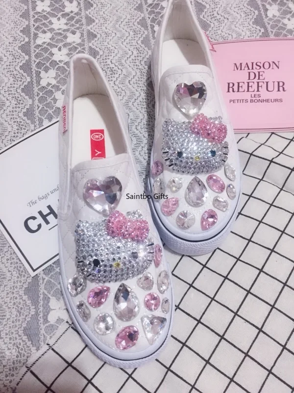 Женские кроссовки с кристаллами и стразами милые Дизайнерские ручной работы на