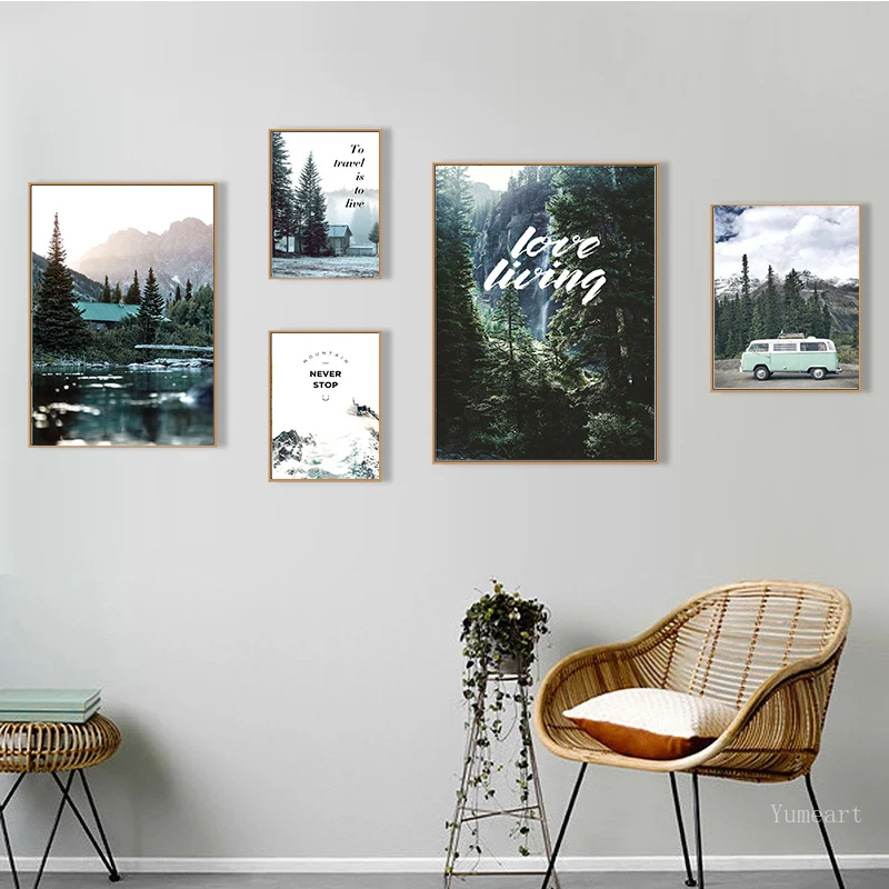 Скандинавский Стиль путешествия лесной пейзаж картины на холсте плакат