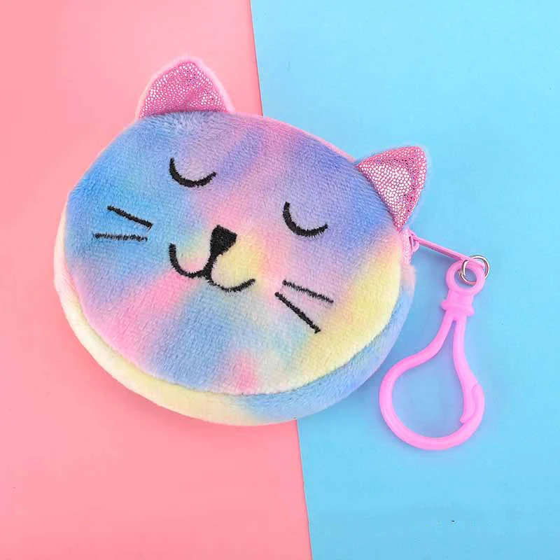 

1 PCS Ladies coin purse soft plush cat animal zipper coin bag children girl coin key money card USB cable earphone bag gift
