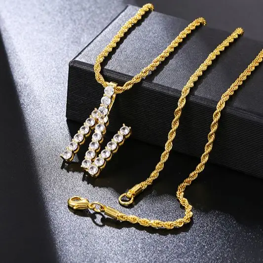 

Hip Hop 26 Necklace Gold Chain Men Women Statement Word Zircon Choker Pendant Necklace Collar Jewelry Gift