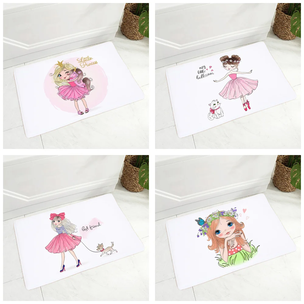 

Cute Ballet Girl Floor Mat for Children Room Mat Bedroom Non-Slip Decor Doormat Fashion Soft Flannel Dining Hall Carpet 40x60cm