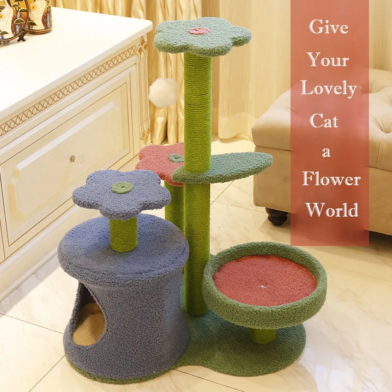 

Cat Climbing Frame Flower Cactus Cat Nest Tree Bed House Cat Grabbing Grinding Claw Sisal Toy Column Platform Tower Pet Supplies