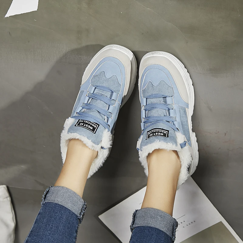 

Women Chunky Sneakers 2019 Fashion Designer Shoes Woman Lace-Up Winter Keep Warm Fur Leather 5CM High Platform Sneakers Female
