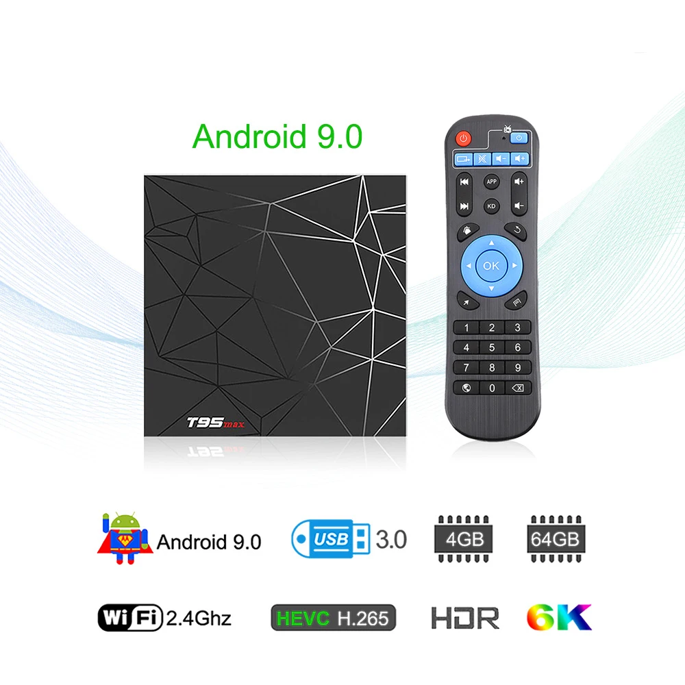 Android 9 0 ТВ-бокс 4 Гб 64 Allwinner H6 четырехъядерный 6K H.265 USB3.0 2 4G Wifi HDR T95 max googleплеер Youtube