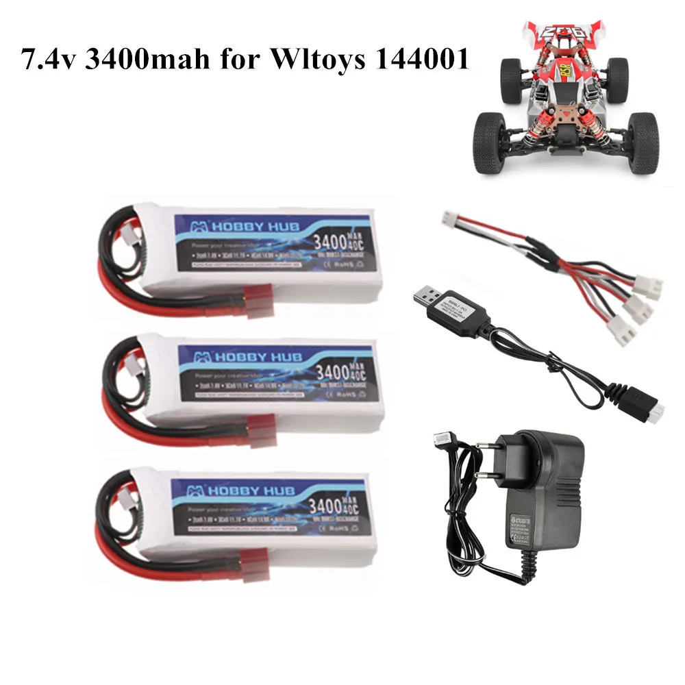 2s 7 4 V 3400mAh Lipo батарея для Wltoys 1/14 144001 RC автомобиль Лодка часть v зарядное устройство