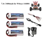 Аккумулятор Lipo 2s 7,4 В 3400 мАч для Wltoys 114 144001, деталь зарядного устройства для радиоуправляемой машинки, лодки, 7,4 В
