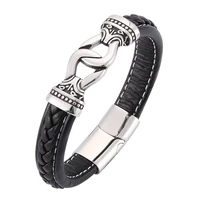 punk black braided leather bracelet stainless steel magnetic buckle men bracelets bangles rock party jewelry gifts sp0186