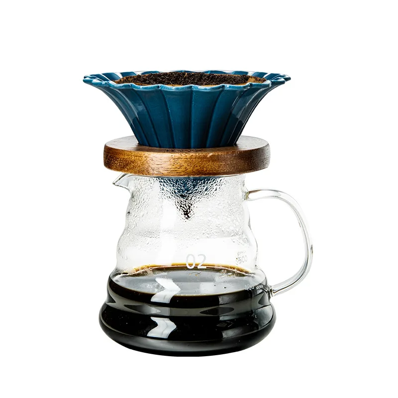 

Hand-made coffee pot set coffee filter cup walnut solid wood frame ceramic filter cup cloud pot sharing pot filter set
