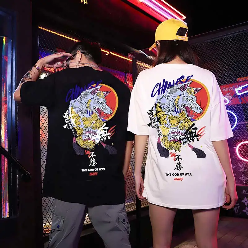 Мужские футболки оверсайз с изображением бога войны коротким рукавом волка в