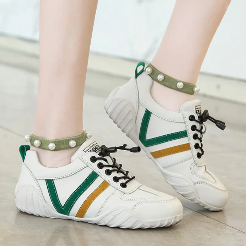 

Кроссовки женские из натуральной кожи, на шнуровке, плоская подошва, Вулканизированная подошва, Повседневная Удобная летняя обувь для бере...