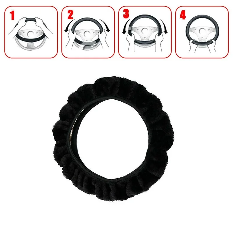 Universal Car Black Warm Soft Fuzzy Plush Auto Steering Wheel Cover for Car Auto SUV Interior Accessories Car Products images - 6