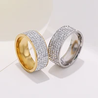 8mm womens full rhinestone shiny wide rings stainless steel gold silver color for men hiphop fashion jewelry for party wc029