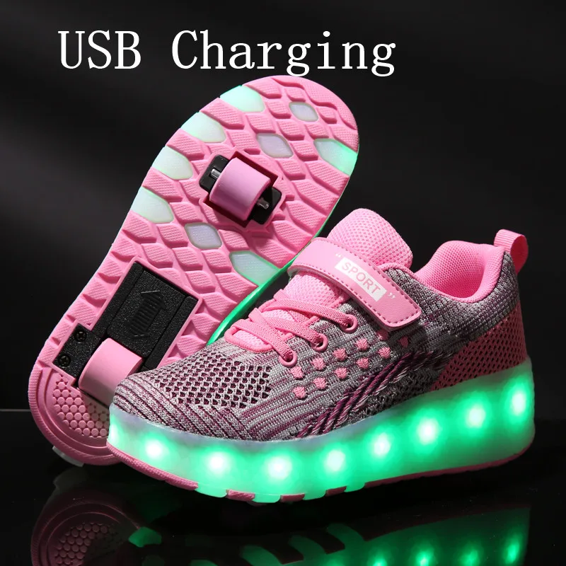 

2020New 29-40 USB Charging Children Sneakers With 2 Wheels Girls Boys Led Shoes Kids Sneakers With Wheels Roller Skate Shoes