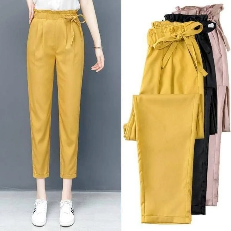 

Ladies Summer Thin Western Style Bud Waist Pants Korean Style Loose Feet Nine-point Carrot Harlan Casual Pants