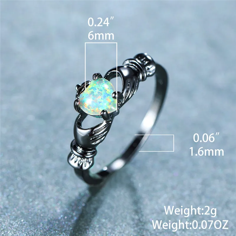 Изящное модное классическое кольцо в форме сердца милое женское с белым опалом и