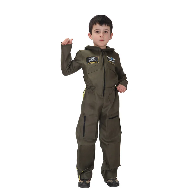 

Kids Pilot Uniform Spacesuit Costume Forces Policeman Astronaut Suit Cloth Cosplay Costume Kids Role Play Carnival Purim Party