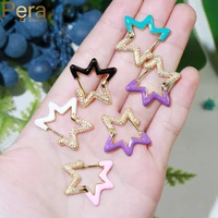pera unique design black purple enamel star shape cubic zirconia yellow gold stud earrings for ladies fashion prom jewelry e677