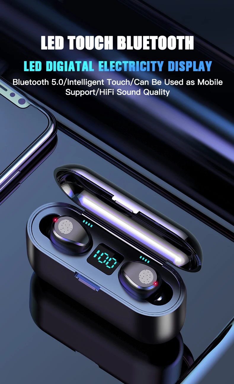 Новинка, беспроводные наушники F9, Bluetooth 5,0, TWS, гарнитура, Hi-Fi, Мини, для занятий спортом, бега, наушники, Поддержка iOS/Android телефонов, HD вызов
