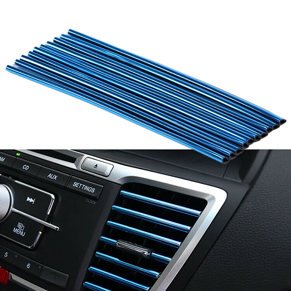 

10 Pcs Colorful Car Accessories DIY Car Interior Air Conditioner Outlet Vent Grille Chrome Decoration Strip Silvery Car styling