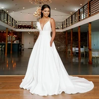 weilinsha modern white deep v neck wedding dress for brides lace appliques spaghetti straps a line bridal gowns custom made
