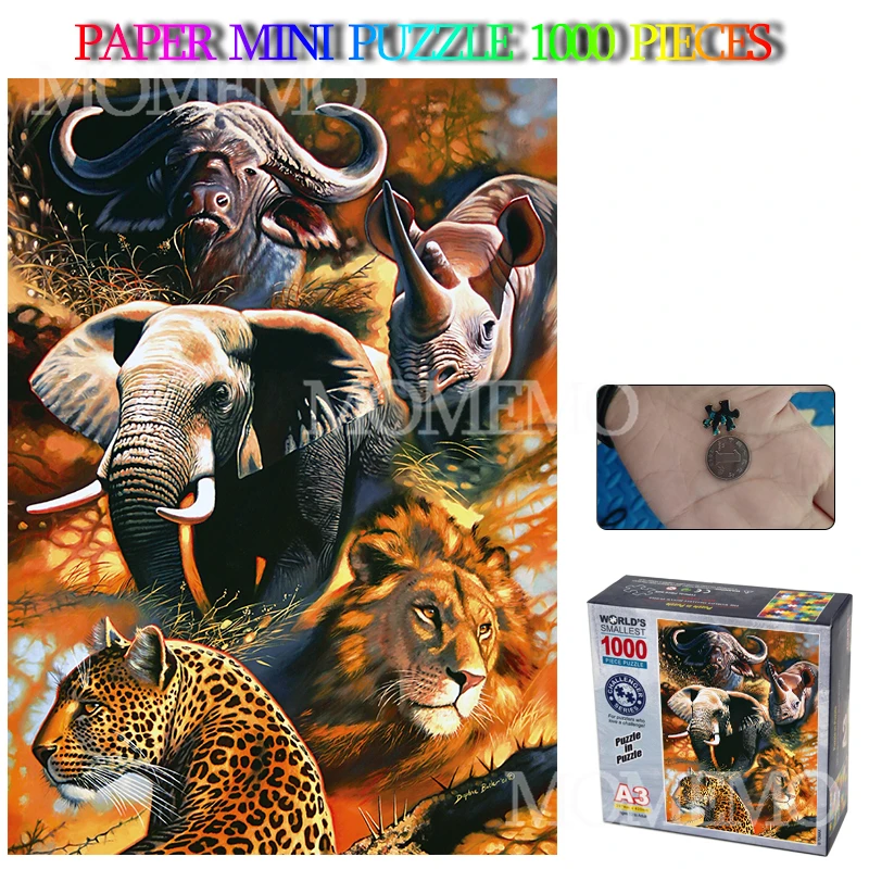 Африканские животные Мини бумажные головоломки ландшафтные 1000 деталей пазлы