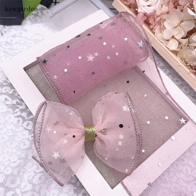 

Kewgarden DIY бантик для волос, аксессуары для корсажа, 11 см, 110 мм, блестки, звезды, серебряный край ленты из вуали, вручную изготовленная лента, опт...