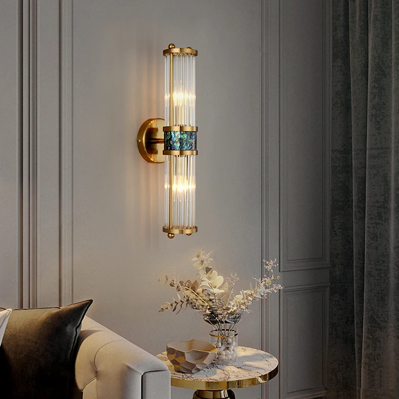 

Nordic Crystal Wall Lamp Golden Sconce Light Copper Indoor Wall Lighting For Living Room Dining Background Bedroom Stair