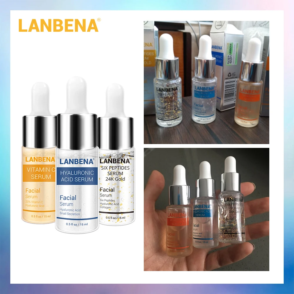 Сыворотка LANBENA с витамином С+ шесть сыворотка с пептидами 24 К золото+ Сыворотка с гиалуроновой кислотой против старения увлажняющий уход за кожей отбеливание ярче