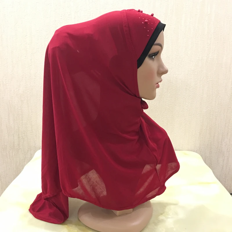 H1335 последний мусульманский один кусок Потяните хиджаб с бисером исламский Амира