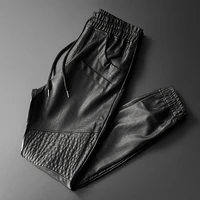 thoshine brand men leather pants superior quality elastic waist jogger pants motorcycle pocket faux leather trousers harem pants