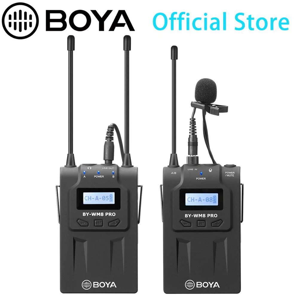 

BOYA BY-WM8 Pro K1 UHF Dual-Channel Lavalier Wireless Microphone System with LCD Screen for iPhone Canon Nikon DSLR Camcorder