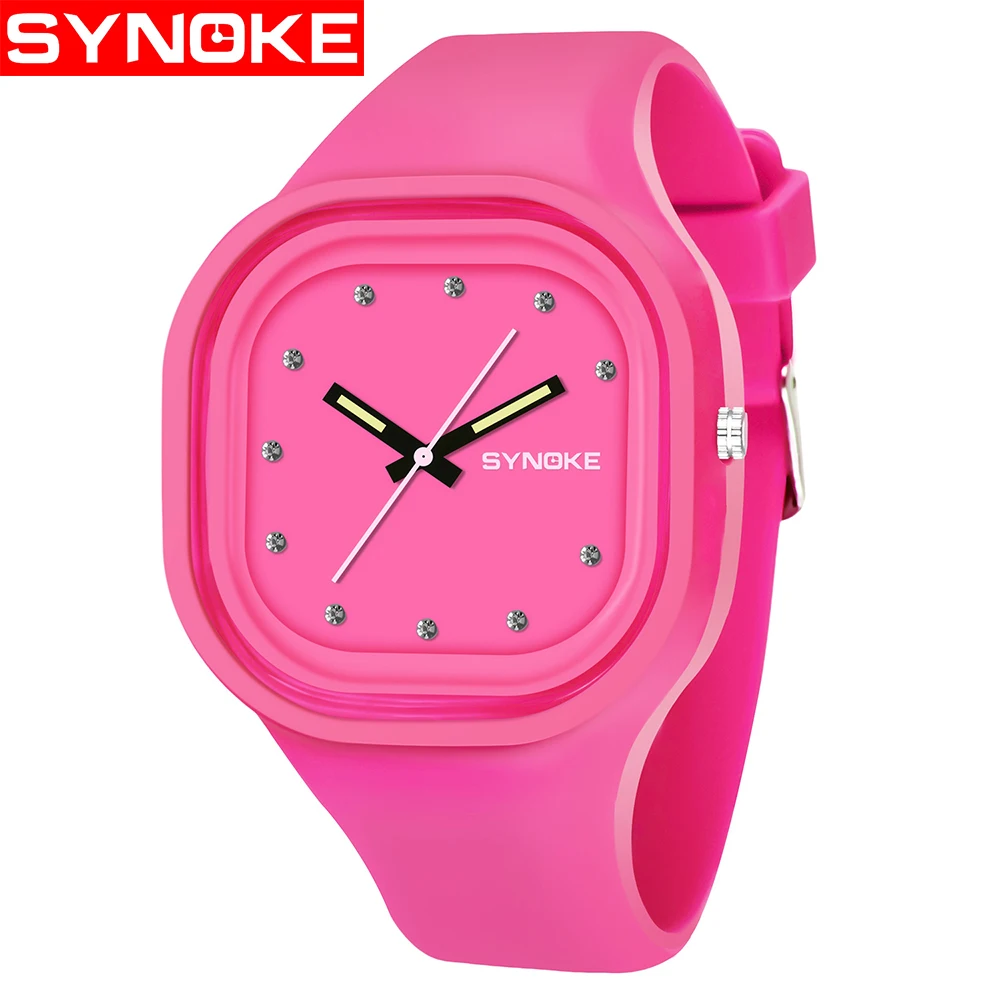Pink SYNOKE, для мальчиков, студентов, детские часы, красочные, водонепроницаемые, спортивные часы, брендовые, для женщин, для девочек, силиконовые, цифровые, дата, наручные часы - Цвет: Pink