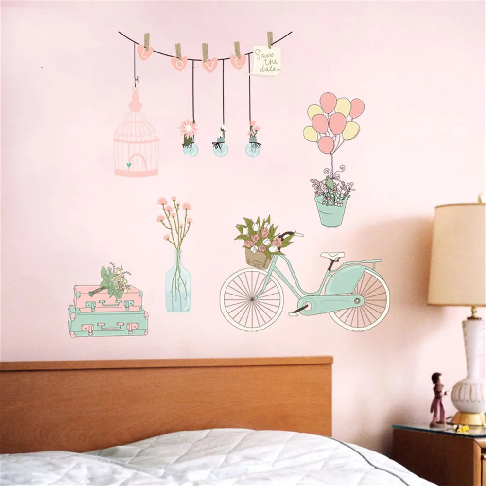 Наклейки на стену в виде велосипедной вазы для детских комнат ПВХ съемное