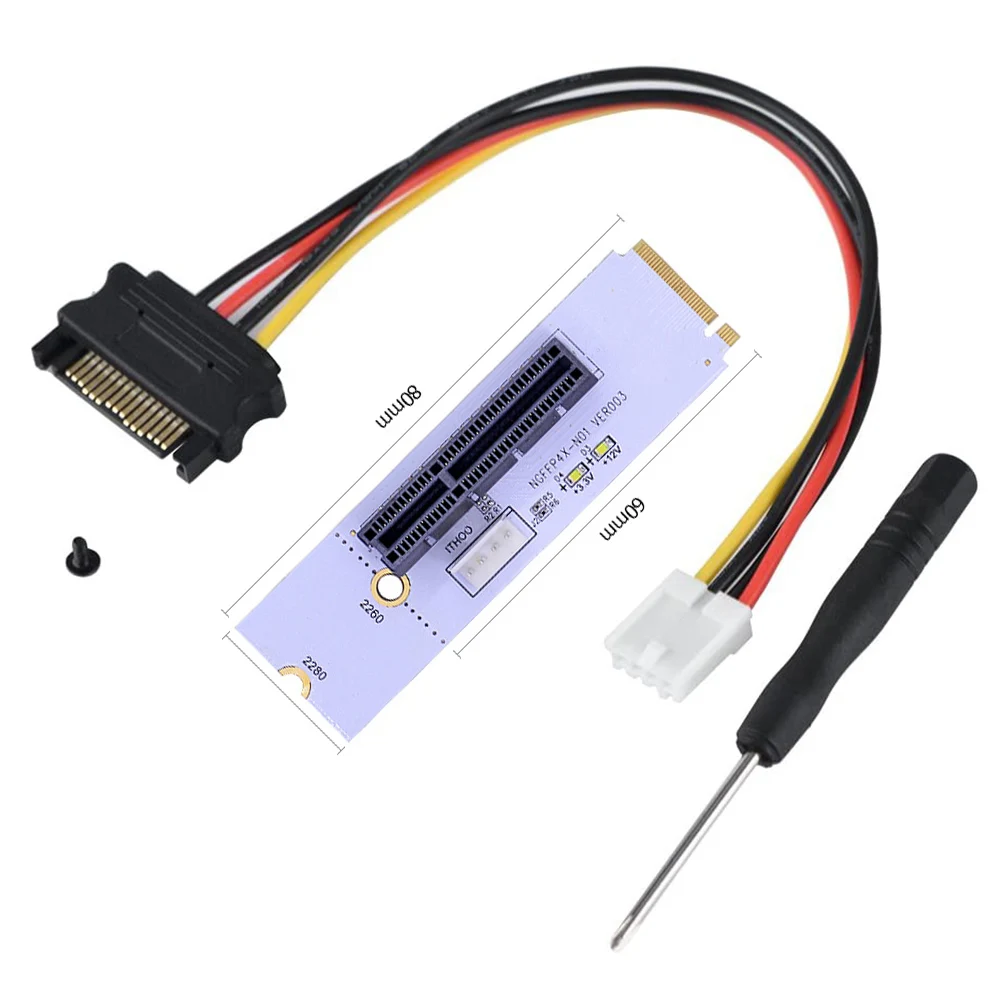 

NGFF M2 to PCI-e 4X 1X Slot Riser Card Set M2 Key M to PCIe X4 Adapter with LED Voltage Indicator for NVME for Miner Mining