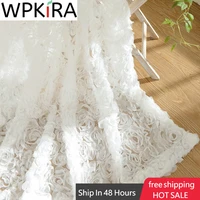 romantic 3d embossed rose embroidered curtain tulle for living room wedding decor pinkwhite sheer voile window panels wp148h