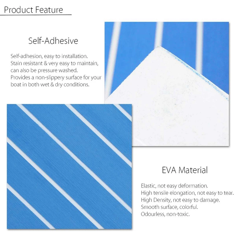 

Self-Adhesive EVA Foam Teak Sheet 240X60cm Yacht Synthetic Decking Foam Floor Mat Blue with White Line