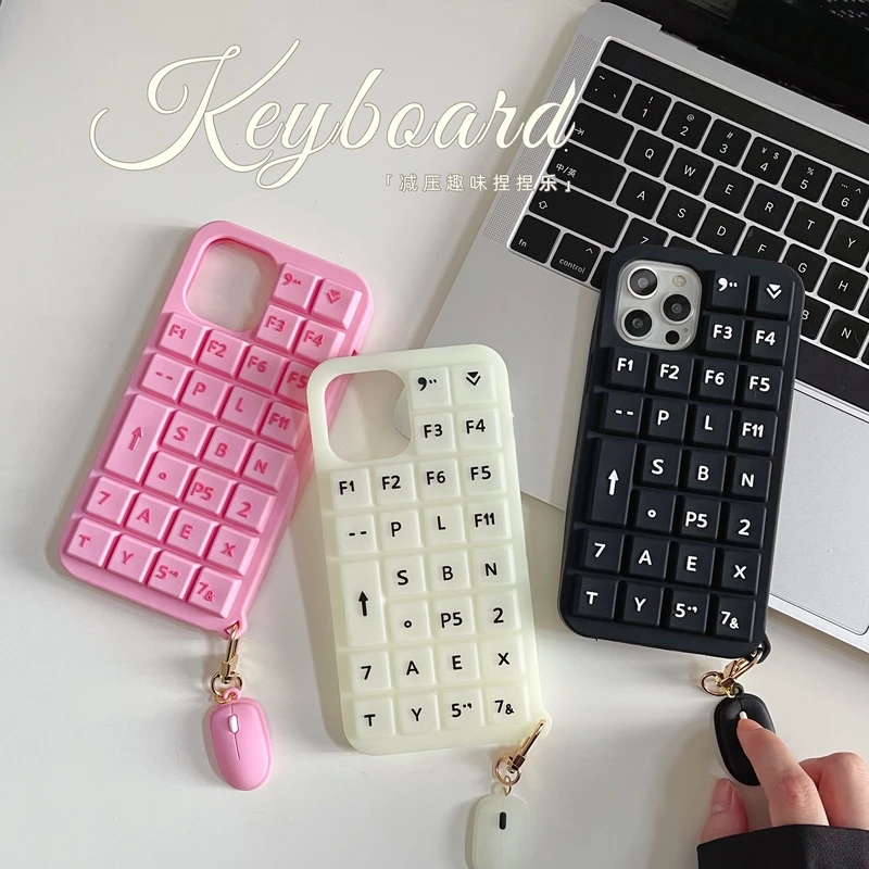 

Luxury Stress Reliever keyboard Soft Silicone Phone Case For iPhone 13 12 11 Pro Max X Xr Xs Max 7 8 Puls SE 2 Luminous Cover