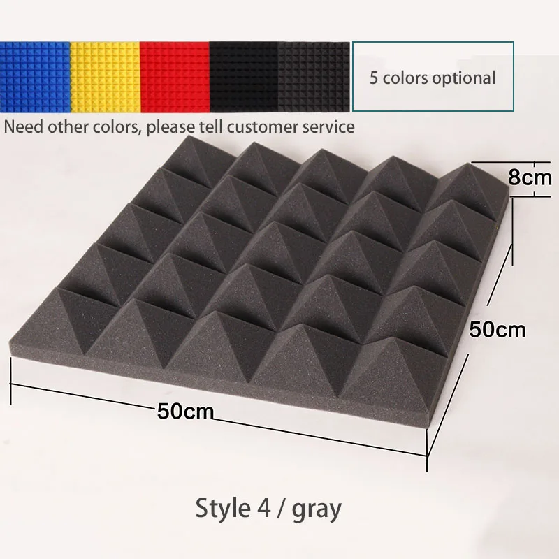 Style 4-gray Высокое качество 50x50 см панель звукоизоляция наклейки на стену Губка Пена Звукопоглощающая шум Губка Пена звукозаписывающая Звукопоглощающая - Цвет: Style 4-gray