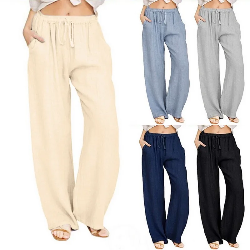 

2021 Women Pants Linen Cotton Casual Pants Solid Harajuku Trousers Summer Female Ankle-length Length Trousers