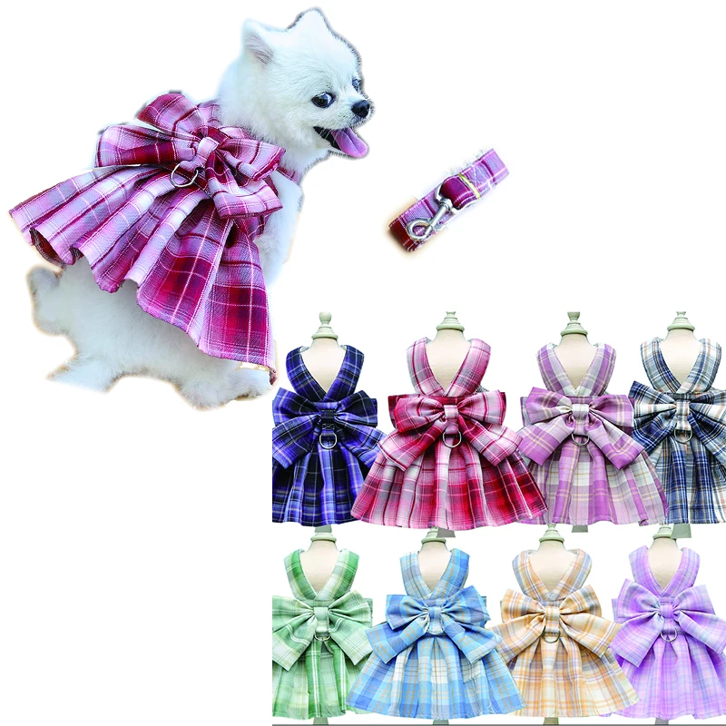 

Cute Lattice Dog Harness Dress and Traction Rope Adjustable Dog Vest Harness Leash Set Dogs Clothes Princess Skirt Pet Supplies