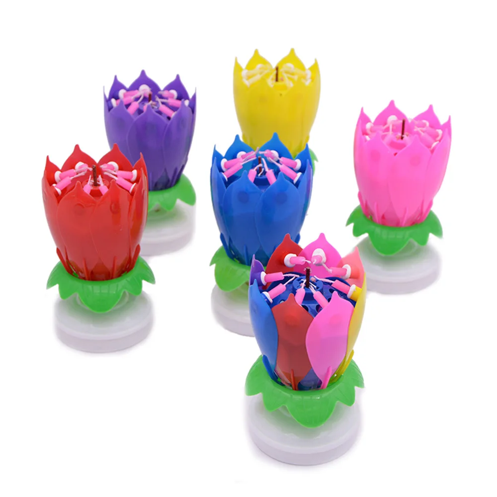 Новинка 5 шт. светильник в виде лотоса для дня рождения беспламенный музыкальный