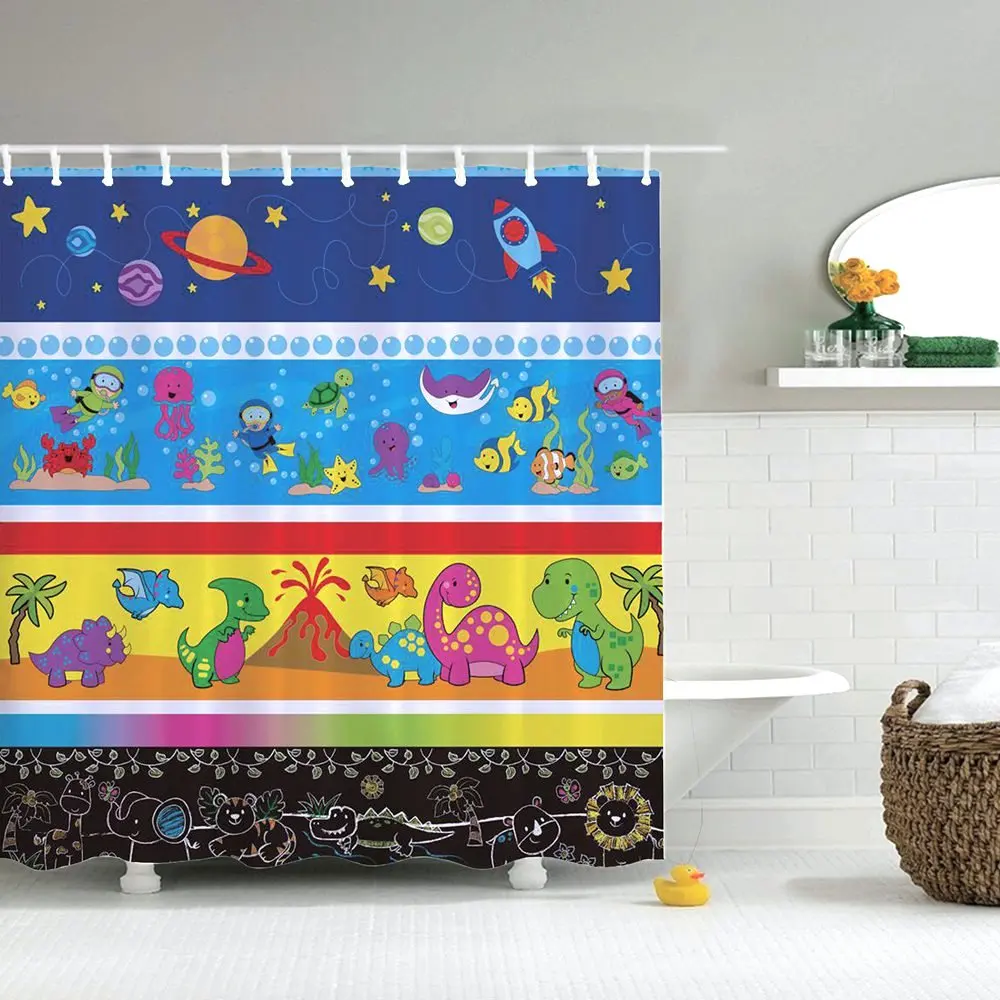 

Dafield Monkey Shower Curtain Funny Hanging From Tree Kids Bath Jungle Animals Cartoon With Hooks