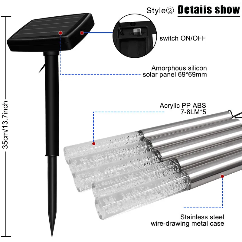 Светодиодный светильник с пузырьковой солнечной трубкой s садовый 1 для 5