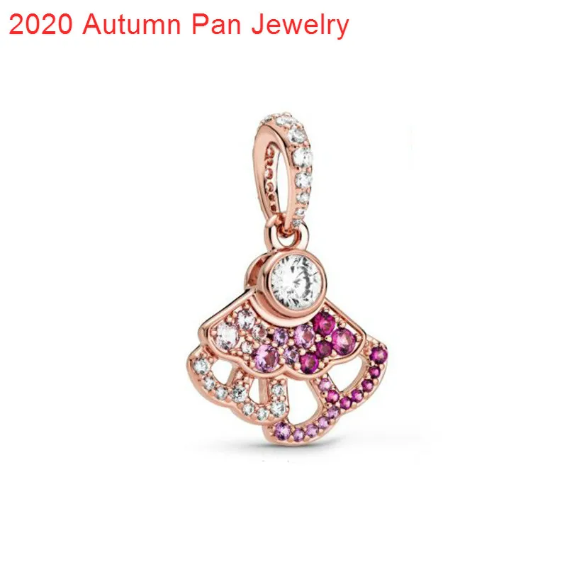

NEW! 2020 Autumn 925 Sterling Silver Beads Pave Fan Pendent Dangle Charm Fit Original pandora Bracelets Women DIY Lady Gift